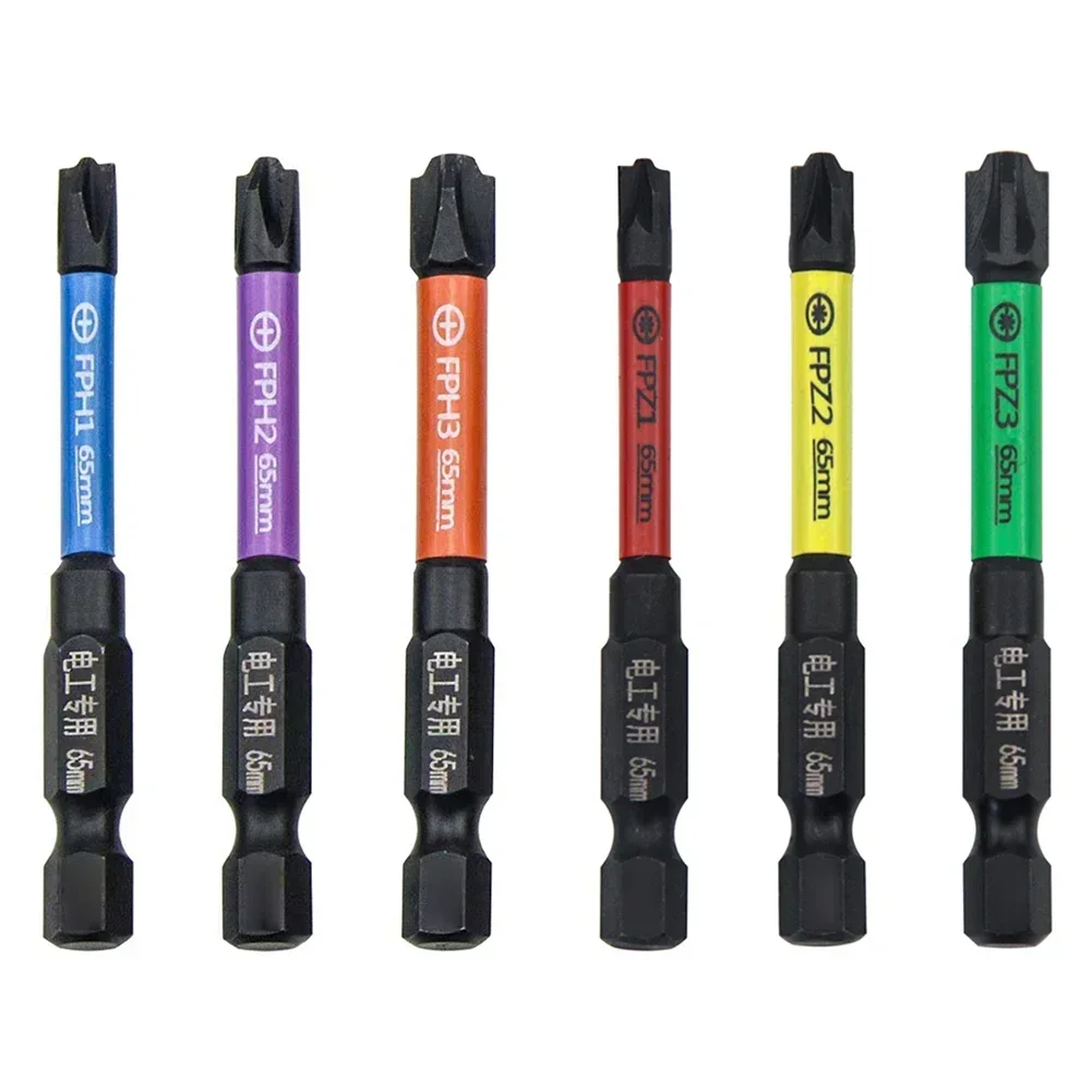 6pcs 65mm Magnetic Special Slotted Cross Screwdriver Bit Electrician FPH FPZ Screwdriver Bits For Socket Switch/Circuit Breakers