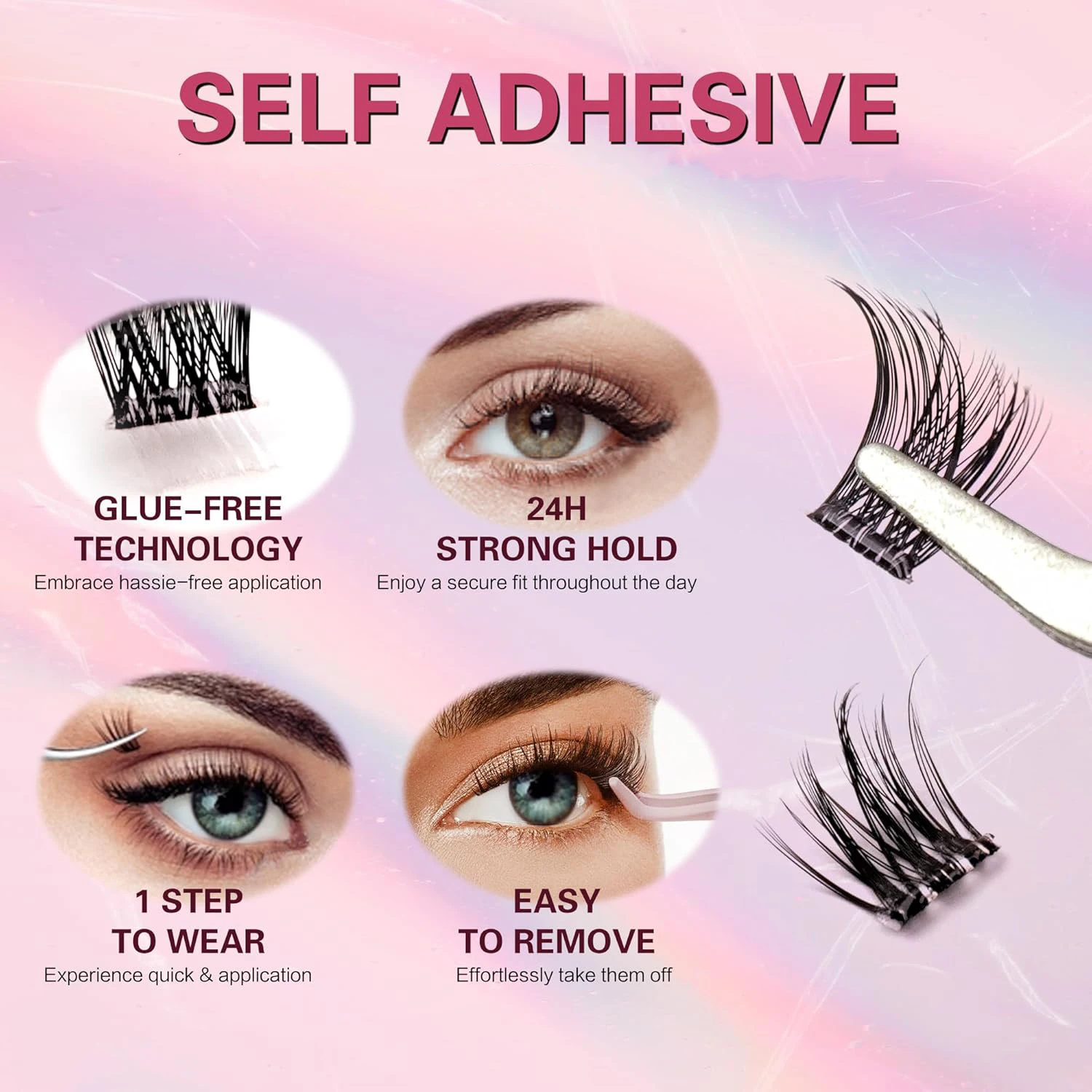 Ciglia finte autoadesive 80 pezzi, aspetto naturale, 11-15 mm, occhio di gatto occhio di volpe, riutilizzabili, ultrasottili e leggere, arricciatura a D, adatte per principianti