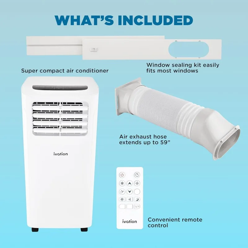 Ar condicionado portátil compacto Ivation 9000 BTU, menor unidade AC com resfriamento potente, ventilador multivelocidade, desumidificador