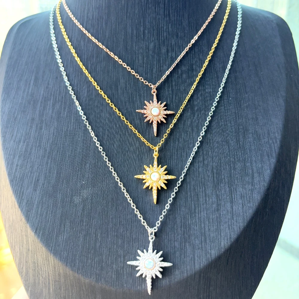 Gold Color Long Tassel North Star Choker Necklace for Women Jewelry Multi Layer Chokers Dainty Opal Necklace