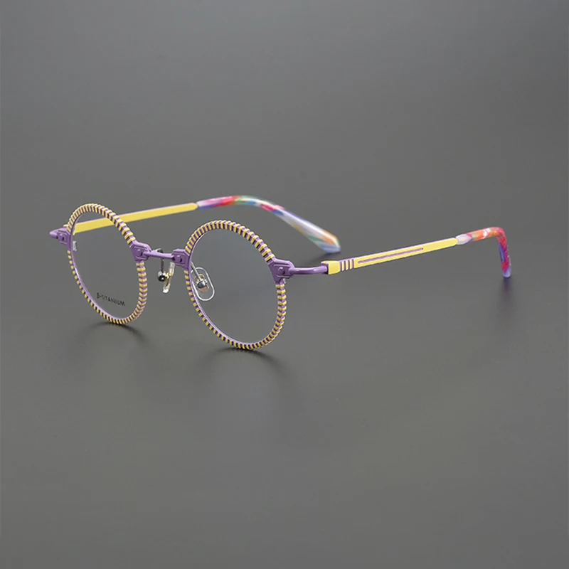 

Niche personality glasses frame ultralight titanium retro multicolor round frame 150 big face literary fashion prescription glas