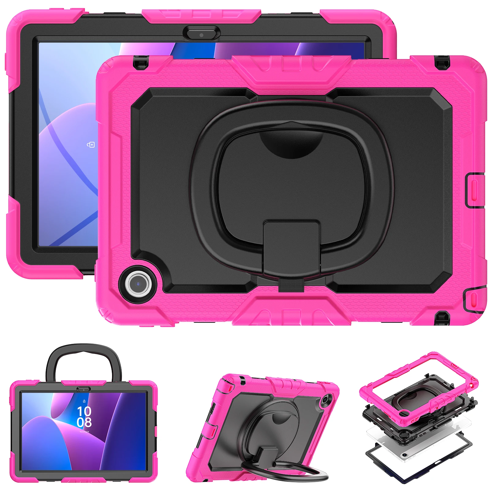 

Rotating Stand Case Universal For Lenovo Tab 10.1 2025 K10C TB311XU TB311FU 10.1" Hybrid Cover With Handle Grip Shoulder Strap