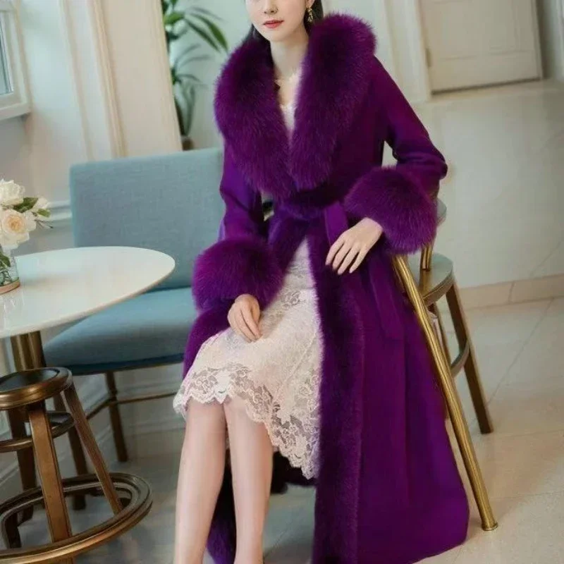 2024 New Women Winter Faux Marten Fur Coat long parkas Fashion Overcoat Big Fur Collar Loose Jacket  Age Reduction Outwear