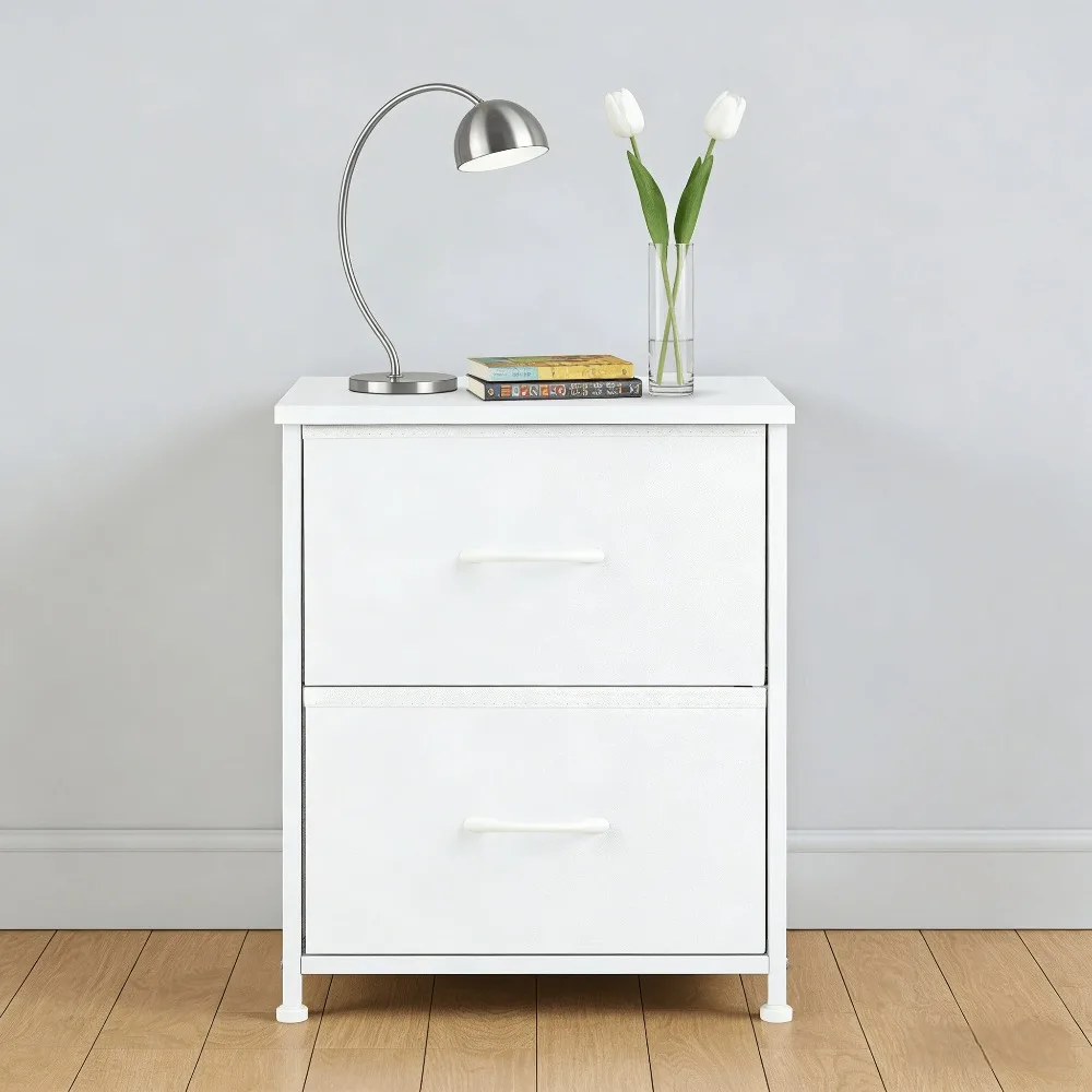 Nightstand With 2 Fabric Drawers, Multifunctional Side Table End Table Bedside Table, Small Compact Night Stands For Bedroom Liv