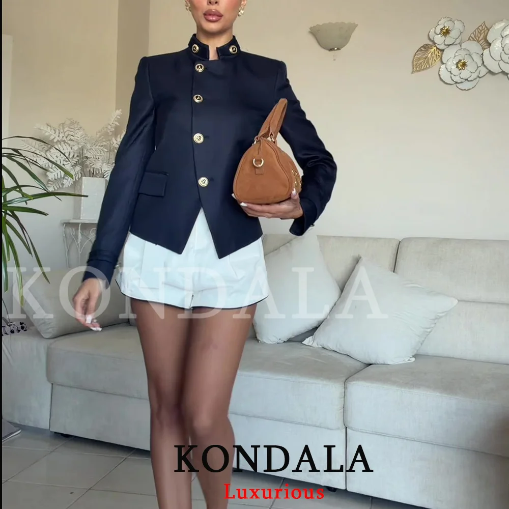 KONDALA Eleganter Lässiger Schicker Damen-Blazer Marineblau mit Knöpfen Stehkragen Slim-Fit Blazer Mode 2026 Frühling Sommer Büro-Damen-Blazer – Detail 3