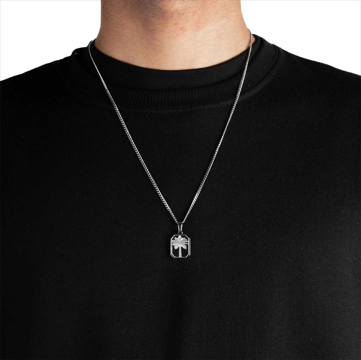 Men's titanium steel palm leaf square dog tag pendant necklace trend hip-hop punk pendant sweater chain