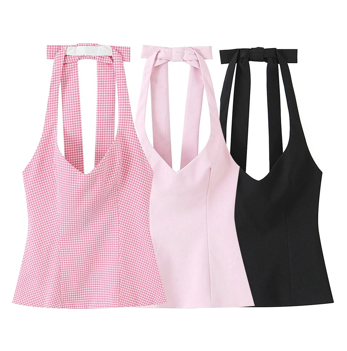 

Новая женская одежда, топ в стиле горячих девушек с бантом на спине и воротником-стойкой