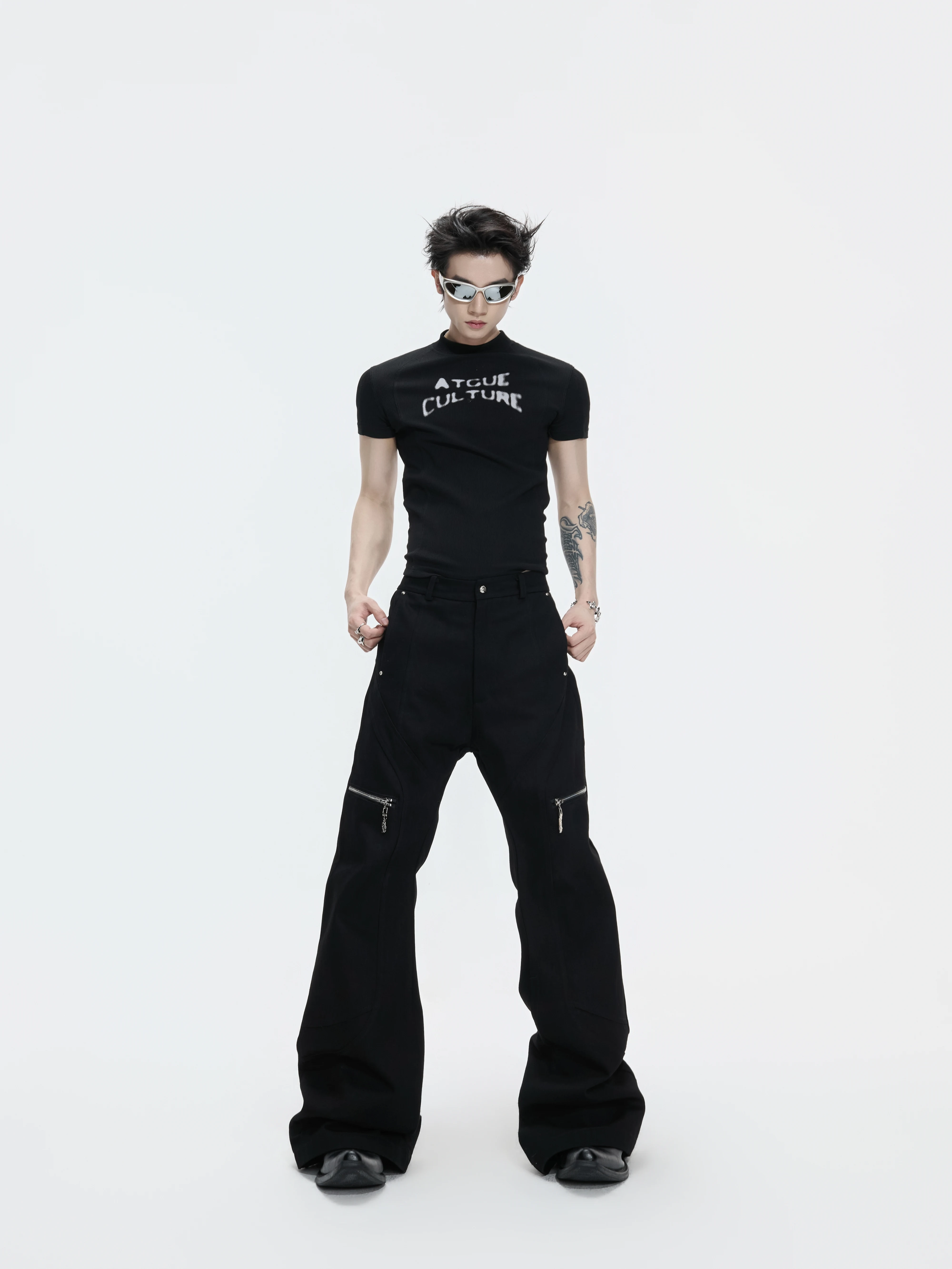 ArguE Metal Zipper Design Straight Leg Wide Leg Casual Pants Summer Versatile Low Waist Cotton Polyester Blend Breathable