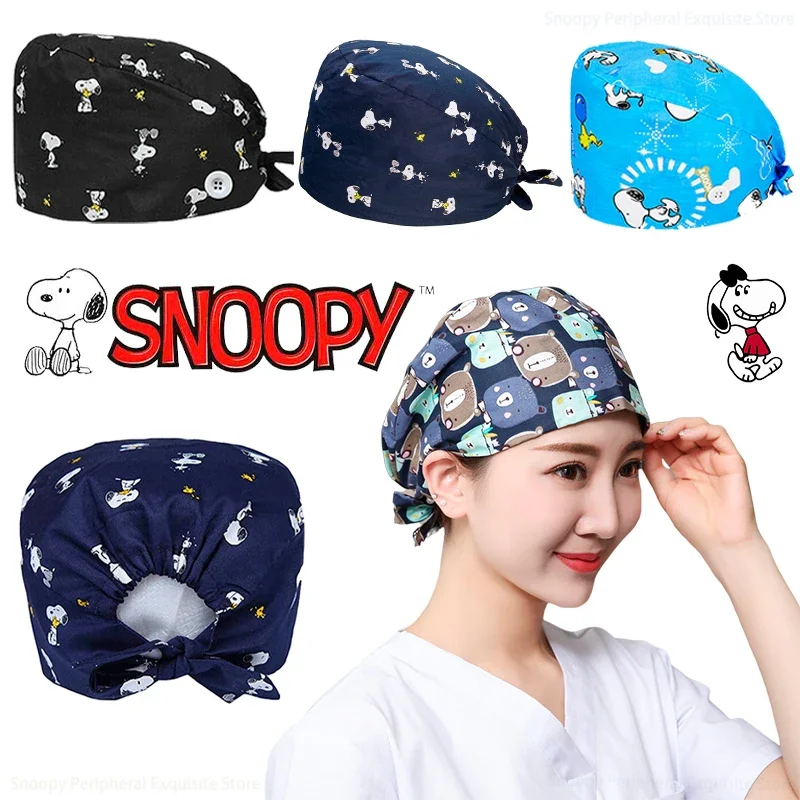 Snoopy Operating Cap Bonnets Nurse Sweat Absorbent Head Wrap Surgical Anti Dirty Cotton Operating Room Printing Soft Hat Gift