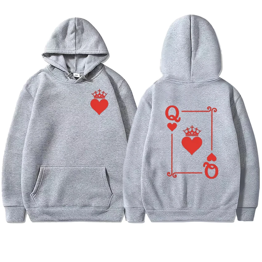 Hot Red Heart Queen of Spades Print Autumn Winter Sweatshirts Fleece Long sleeve Men Women Hoodies Casual Loose Unisex Pullover