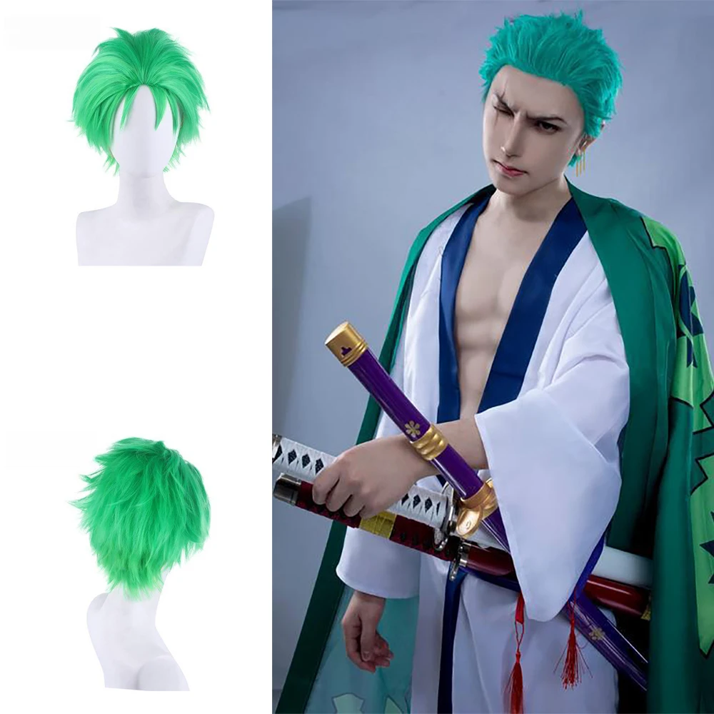 

Anime Roronoa Zoro Cosplay Synthetic Hair 10-Inch Green Sliced-Back Daily Party Men'S Wig Natural, Fluffy And Heat-Resistant