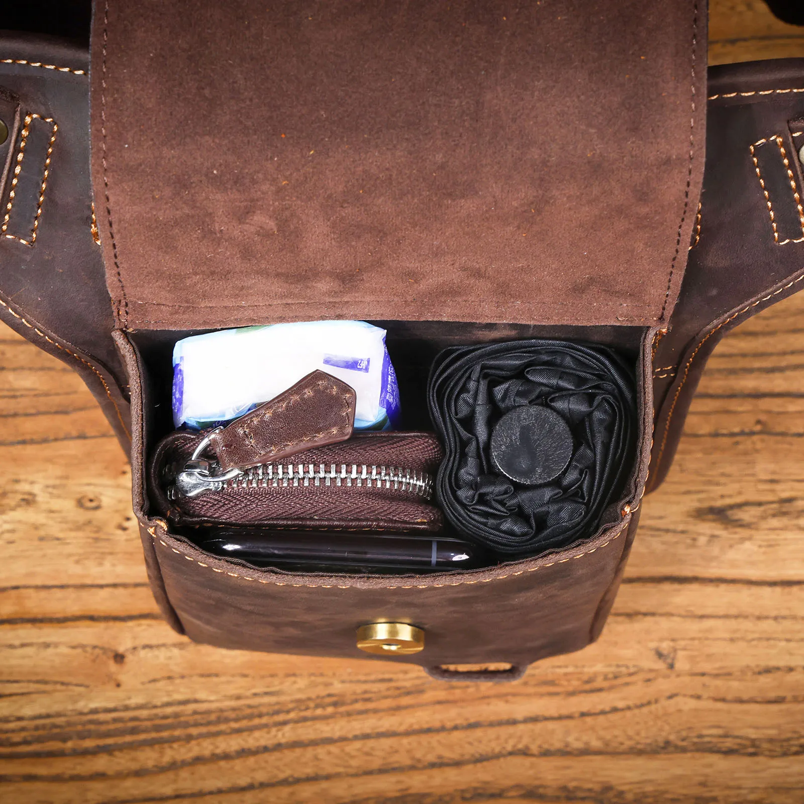 Vintage Herren Echtes Leder Taille Tasche Casual Schulter Taschen Top Schicht Rindsleder Outdoor Handy Holster Crazy Horse Leder – Detail 26