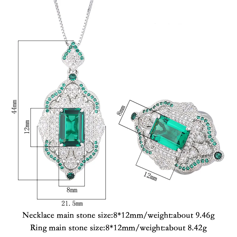 Retro 8*12mm Emerald Ruby Sapphire Noble Court Jewelry Sets for Women Gemstone Wedding Party Pendant Necklace Ring Set Wholesale