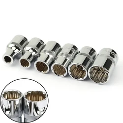 6Pcs 12 Point 1/2 Inch Drive Sockets Set Metric Mirror Socket for Wrench Cr-V Steel 8 10 12 14 17 19mm