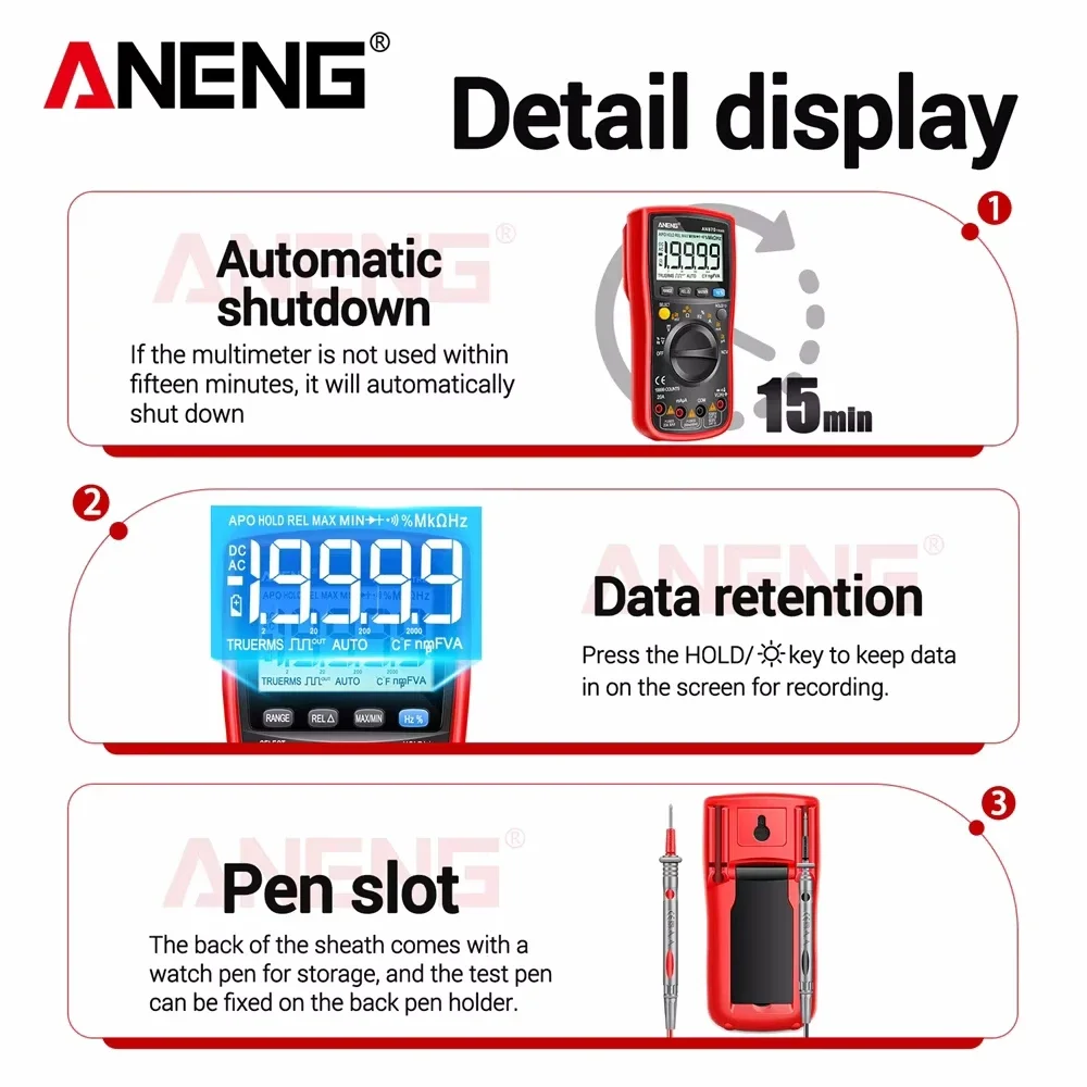 AN870 Digital Multimeter 19999 Counts True Rms Multimeters Transistor Tester Voltimetro Profesional Capacitance Meter ANENG