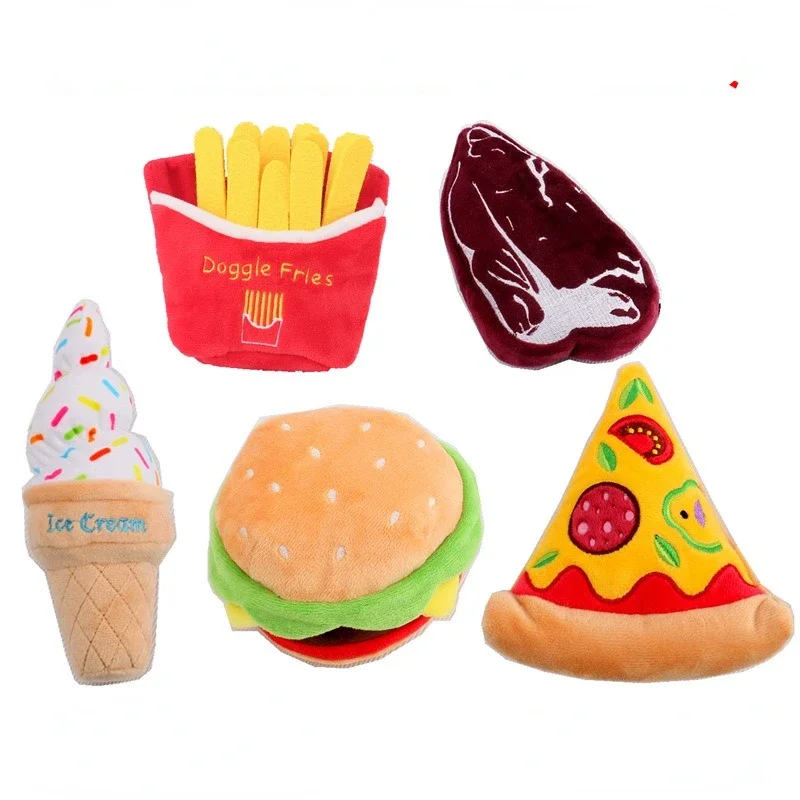 Cute Plush Dog Toys Creative Burger Funny toy Interactive Squeaky Chew Bite Toy Pet Accessories Supplies Hamburg/Ice Cream/Pizza