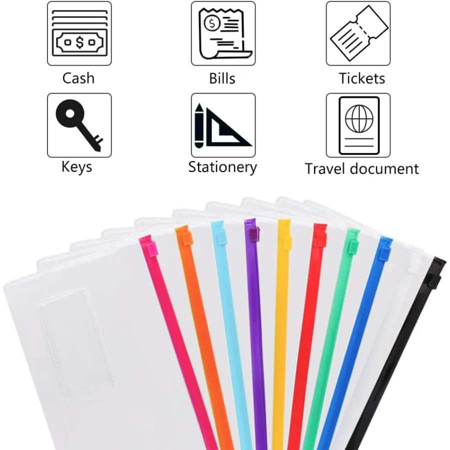 Buste riutilizzabili buste in plastica con cerniera poli da 24 pezzi 9 x 4,7 Ihes formato A6 10 Colo per forniture per ufficio