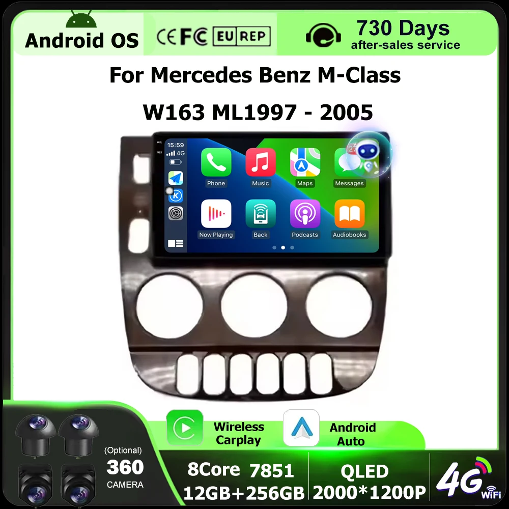 

9 Inch Android Auto For Mercedes Benz M-Class W163 ML1997 - 2005 Car Radio GPS Navigation Multimedia Player Tools Carplay 4G BT