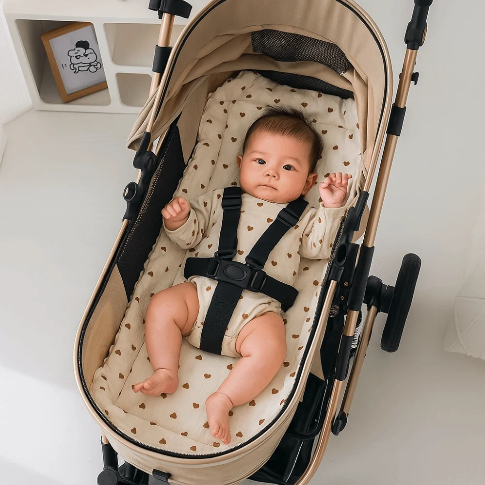 Soft Baby Stroller Cushion Cartoon Printed Breathable Baby Pram Seat Mat Car Seat Comfortable Dining Chair Cotton Pad