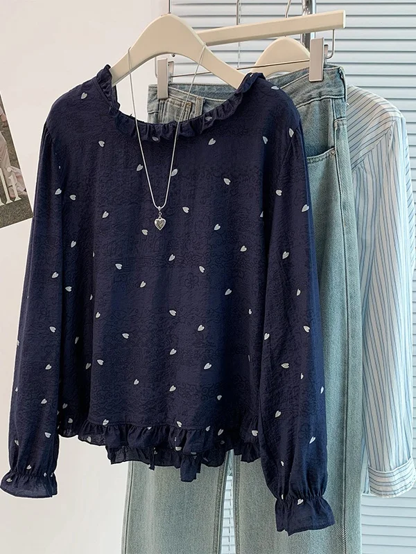 أصيلة الخريف Faion تنوعا جولة Ne irt طويلة Sve Ele المرأة أعلى تصميم الأذن الخشبية عارضة فضفاضة تناسب