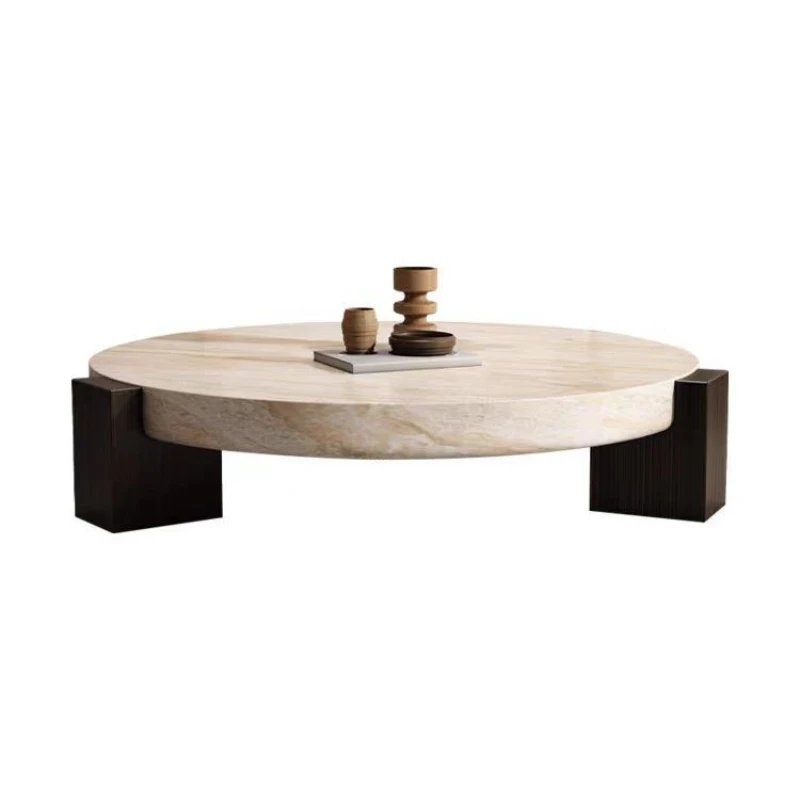 

Travertine coffee table living room small apartment light luxury modern home creative art designer round