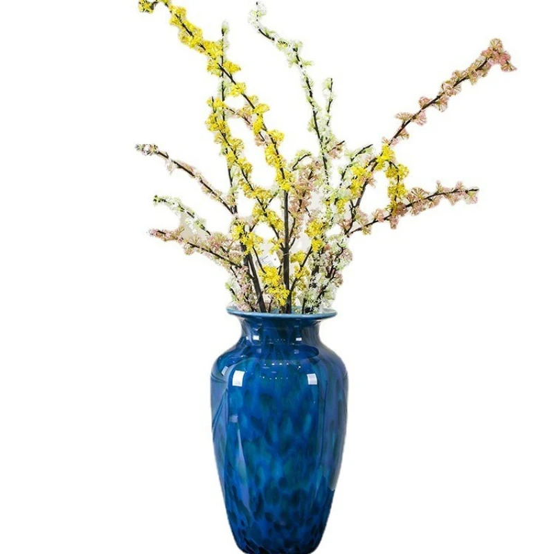 

Modern light luxury peacock blue glass vase ornament living room flower arrangement living entrance model room sales department
