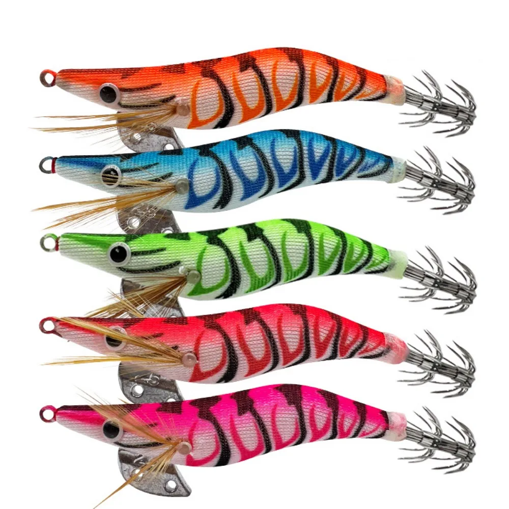 

5Pcs Glow in The Dark Luminous Squid Fishing Lure 3D Eyes Durable Artificial Fishing Lures Double-Layer Hook Colorful