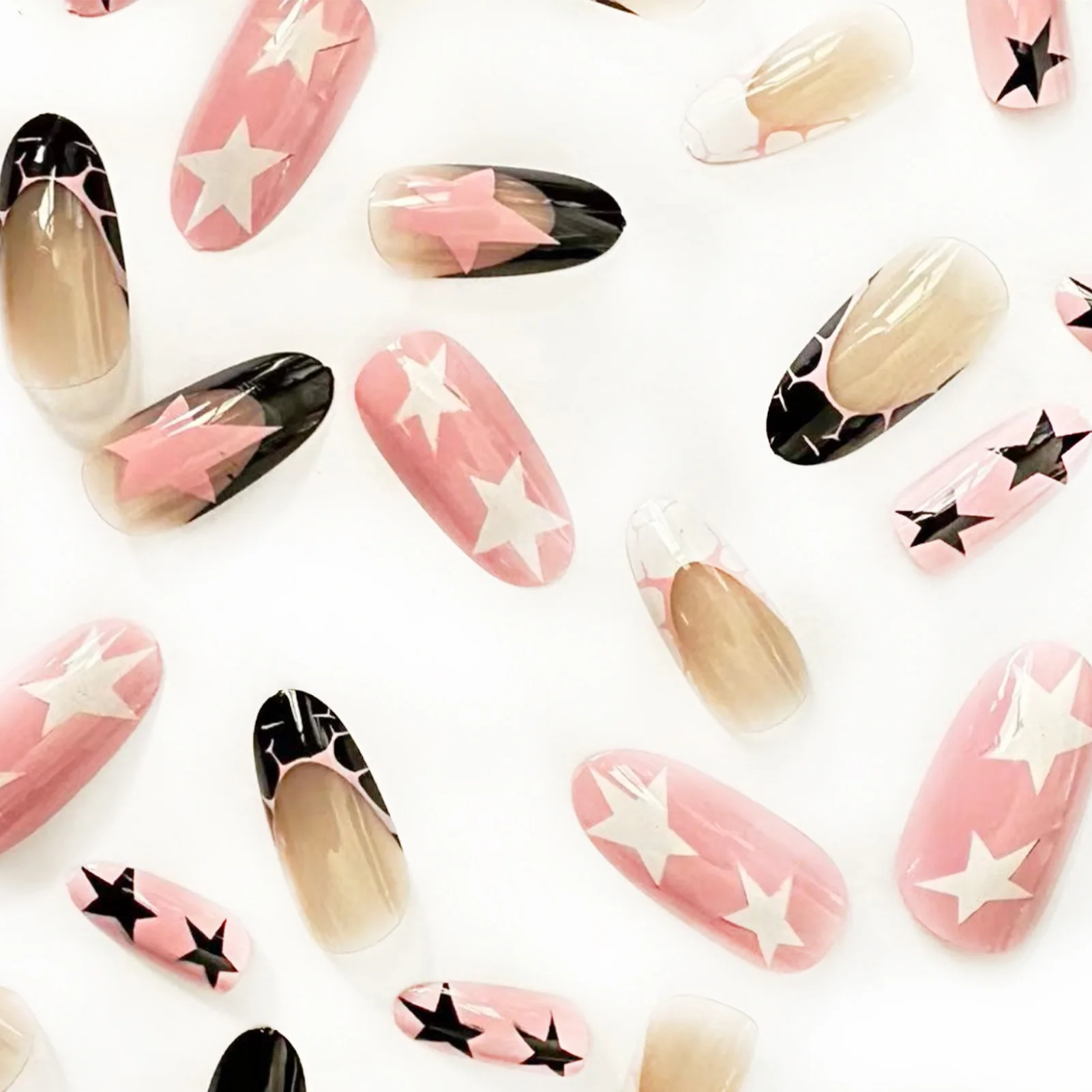 Black & Pink Almond False Nails Glamorous and Eye-Catching Look Nails for Women and Girl Nail Salon