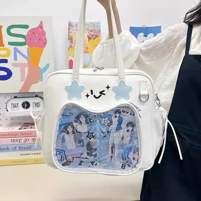 

JIAERDI Sweet Star Smile Spacious Crossbody Bag Women Japanese Anime Ita Bag Ladies Leather Large Capacity Clear Shoulder Purse