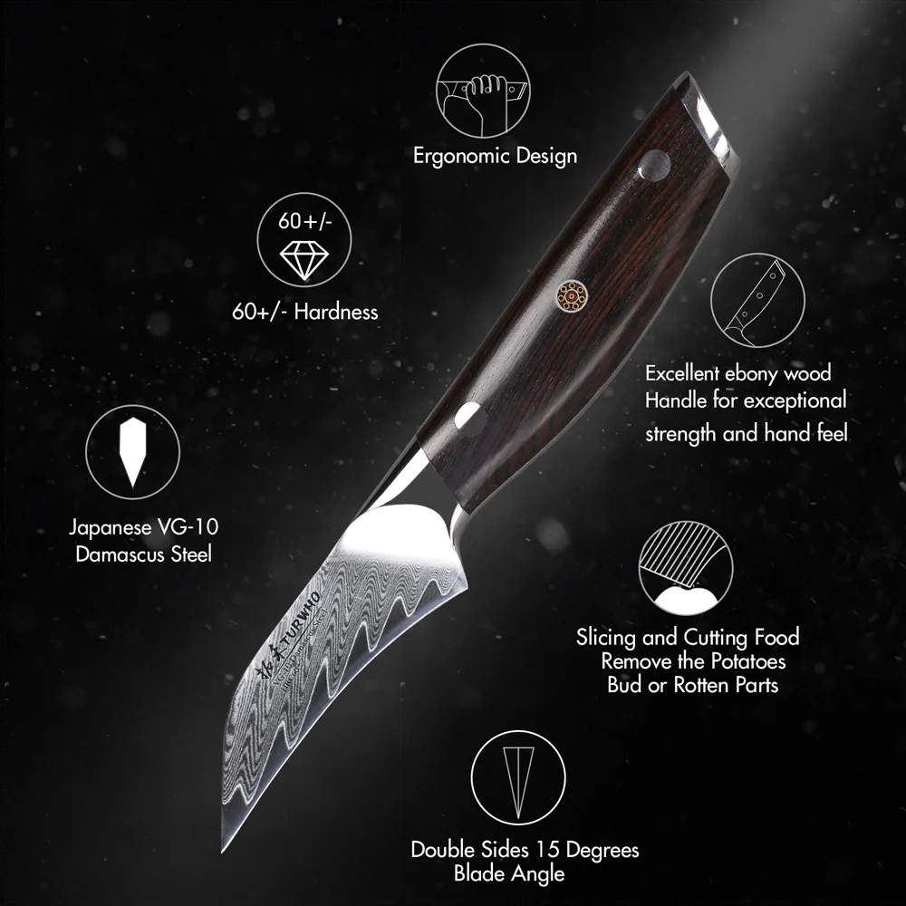 TURWHO 3.5-inch Paring Knife 67 Layer Damascus Steel Professional Shap Kitchen Vegetable Fruit Peeling Peeler Chef Utility Knife