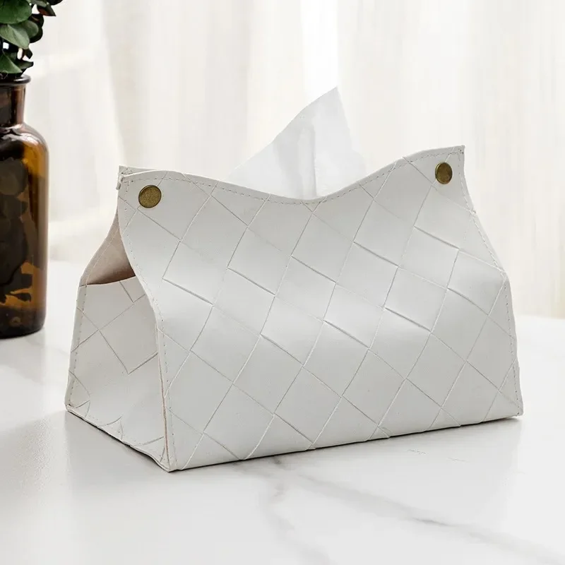 PU Leather Woven Plaid Tissue Box Nordic Modern American Living Room Hotel Table Tissue Box Car Tissue Holder Cheap Wholesale