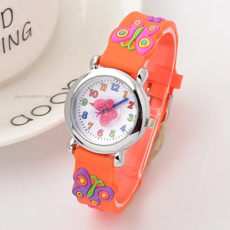 Watch for Kids 3D Cartoon Butterfly Rubber Quartz Wristwatch Student Girls Colourful Cute Watches Boys Gift Clock Reloj Niño