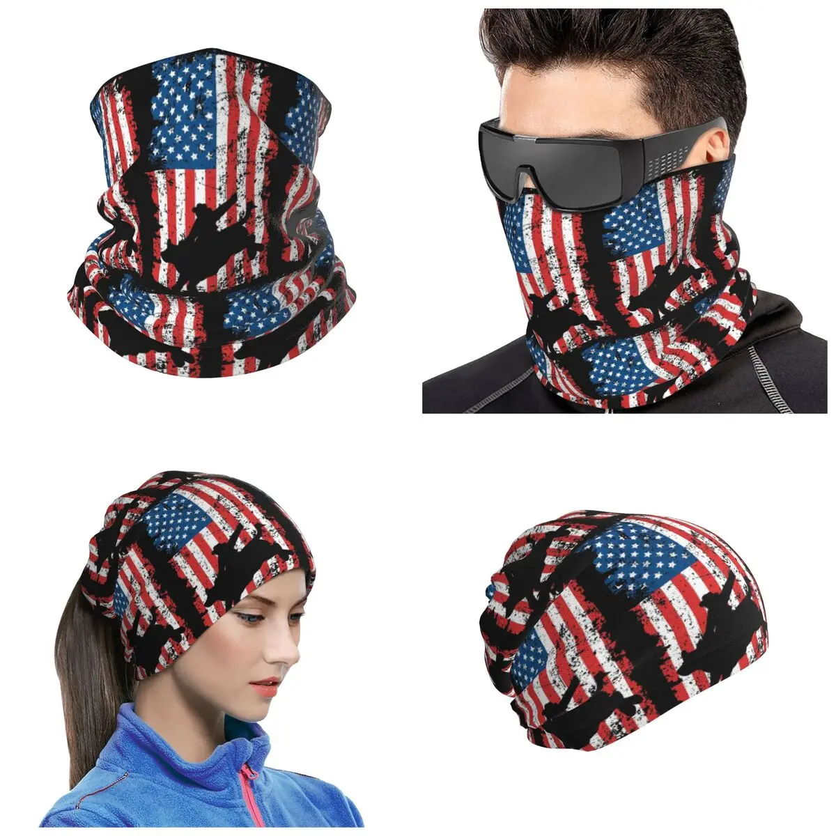 Bull Rider, Rodeo, American Flag Bandana Neck Cover Printed Wrap Scarf Riding Face Mask Unisex Adult Windproof