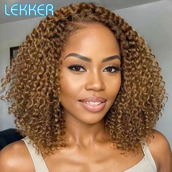 Lekker-peruca curta e profunda para mulheres, cabelo humano parte do laço, cabelo remy brasileiro sem cola, marrom dourado, pronto para usar