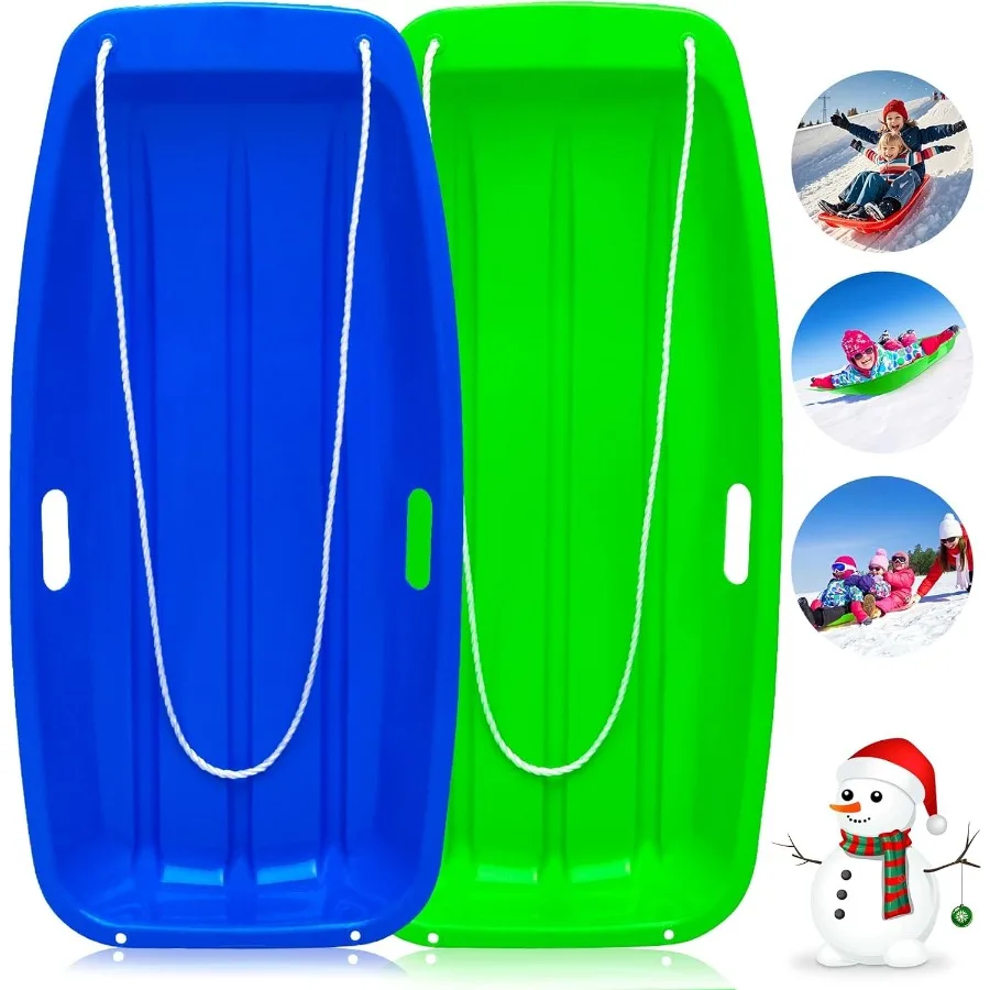 

Plastic Snow Sled for and Adults 35 Classical Heavy Duty Toboggan Sled with Handles and Ropes in Red for 1-2 Riders Winter Skii