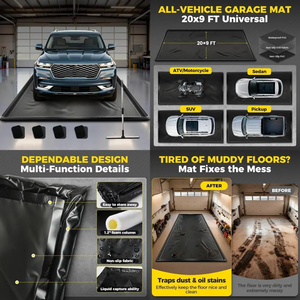 Alfombrilla de garaje resistente al agua: antideslizante, 9 x 20 pies, protege los pisos de daños debajo del automóvil