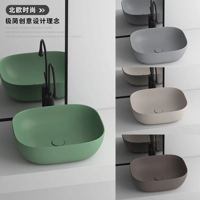 

Color Table Basin Gray Table Top Wash Basin Single Basin Creative Hand Wash Dish Ceramic Washbasin Inter-Platform Basin Home