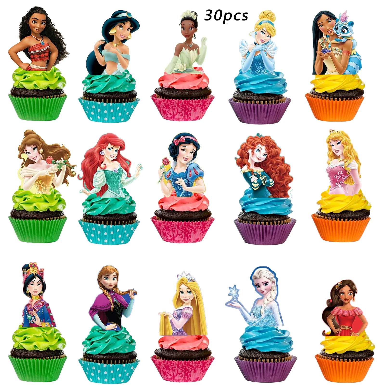 قطعة علوية لكعكة أميرات ديزني، أغطية كب كيك للفتيات، مستلزمات حفلات أعياد ميلاد الأميرة الوردية، عيد ميلاد الأميرة
