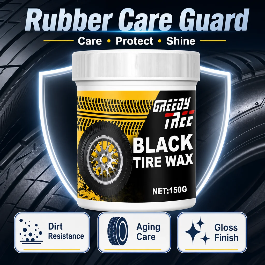 GREEDY TREE Black Tire Wax 150g, Tire Shine Restorer for Deep Black Gloss, Rubber Protection and Car Tire Care
