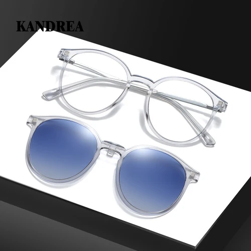 Imagen 2 del producto KANDREA-gafas de sol redondas TR90 para mujer, conjunto de succión magnética polarizada, espejo con Clip, miopes, TJ2186