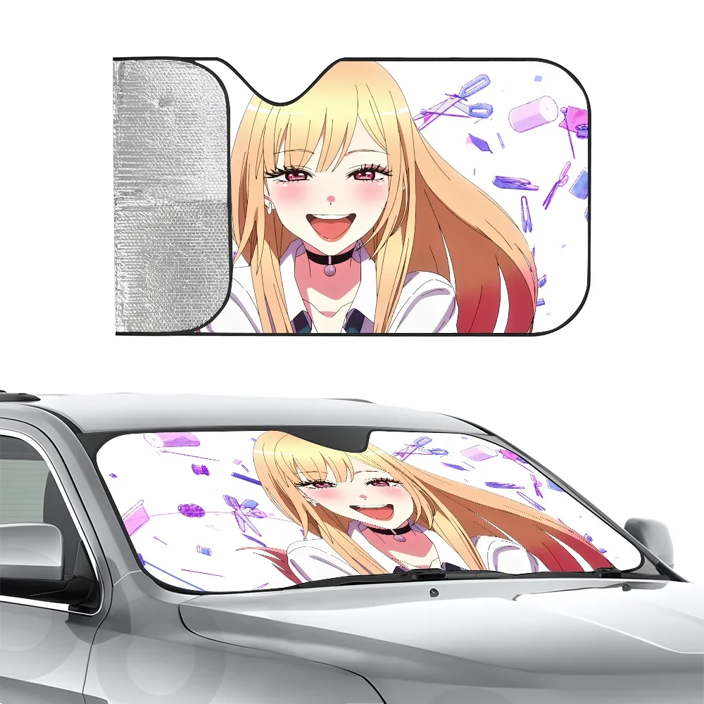 

Marin Waifu Girl Car Sunsha Heat-insulating Aluminum Film Windshield Sunshas Blocks UV Rays Car Sun Visor Protector