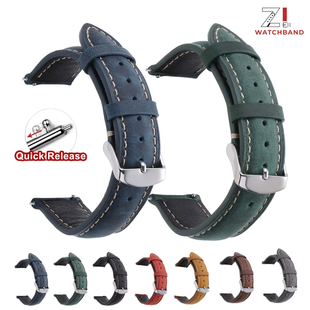 Cowhide Leather Watch Strap 14mm 16mm 18mm 20mm 22mm 24mm Band for Samsung Galaxy Watch 7/6/5/4 Vintage Quick Release Bracelets