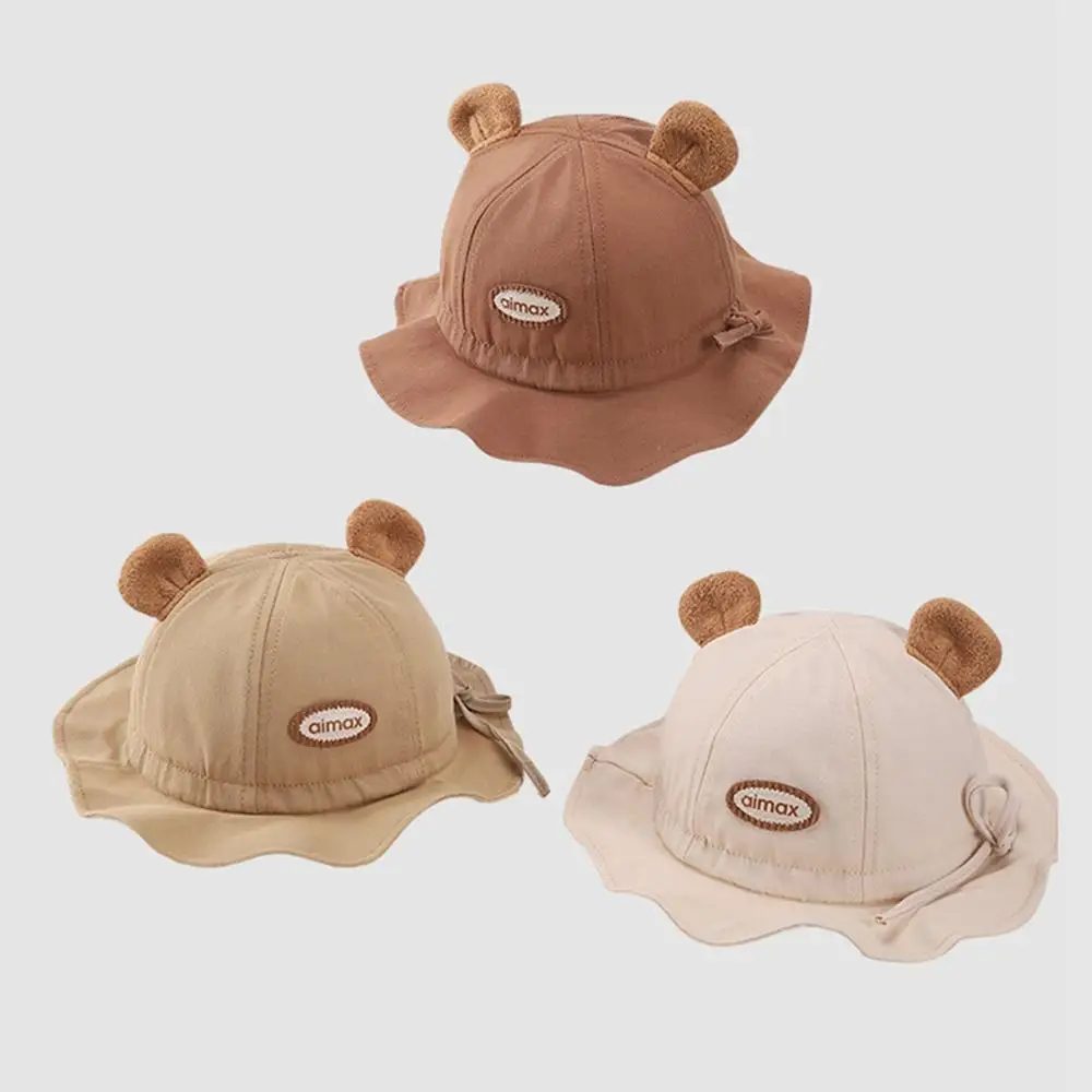 

Cute Bear Kids Fisherman Hat Wave Edge Breathable Material Baby Bucket Hat Adjustable Toddler Sun Hat for Women & Men