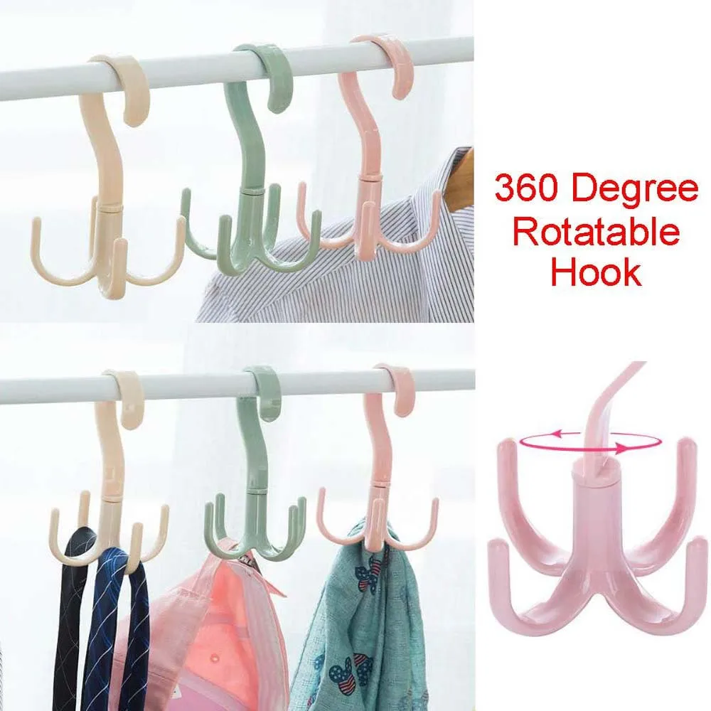 

360 Degree Rotatable Four-Claw Hook 4 Color Coat Hanger Clothes Bag Hook Household Coat Rack Free Scarf Storage Organizer