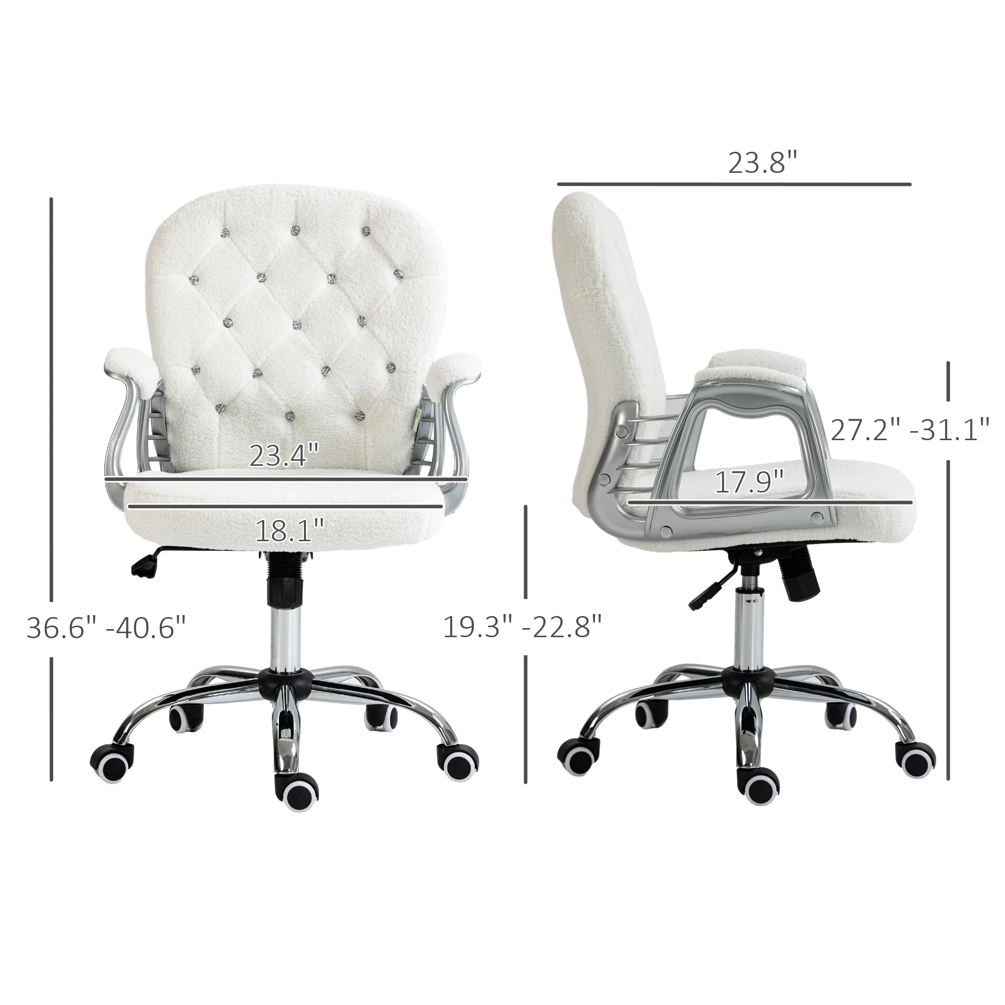 Vanity Office Chair Tufted Backrest Swivel Rolling with Height Adjustable