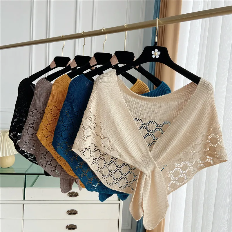 

Korean Knit Warm Shawl Winter Female Blouse Shoulders Pure Color Fake Collar Cape Knotted Scarf Neck Guard Scarve For Women 2024