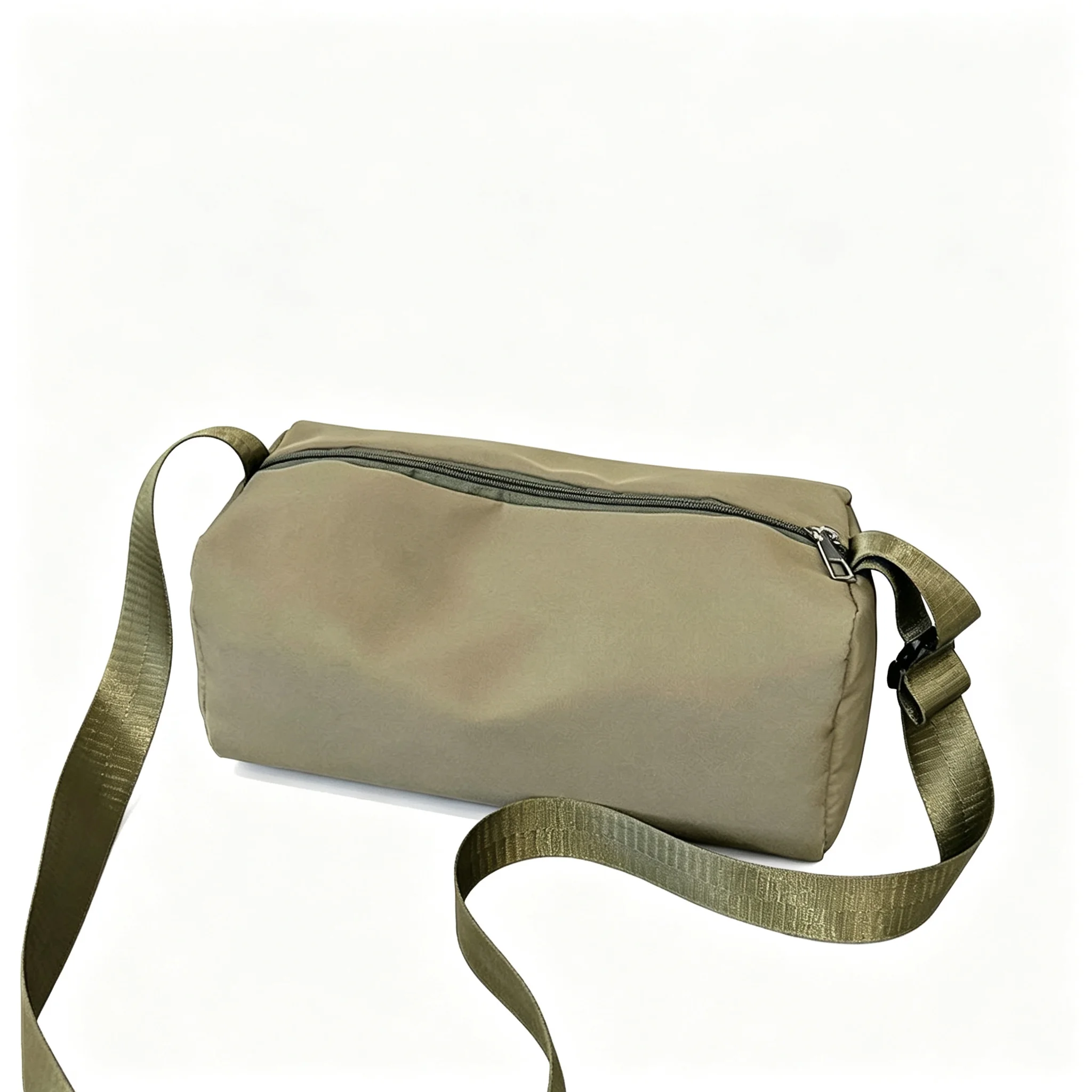 Black White Green Khaki Lightweight Nylon Crossbody Casual Large Capacity Barrel Shoulder Bag Minimalist Travel Bag Gym Sports