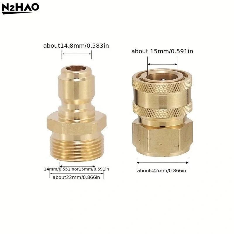 Quick Plug Washer Brass Pressure Release Connector M22 15 Female 1/4 Male Pair Hose Inch Adapter Gar