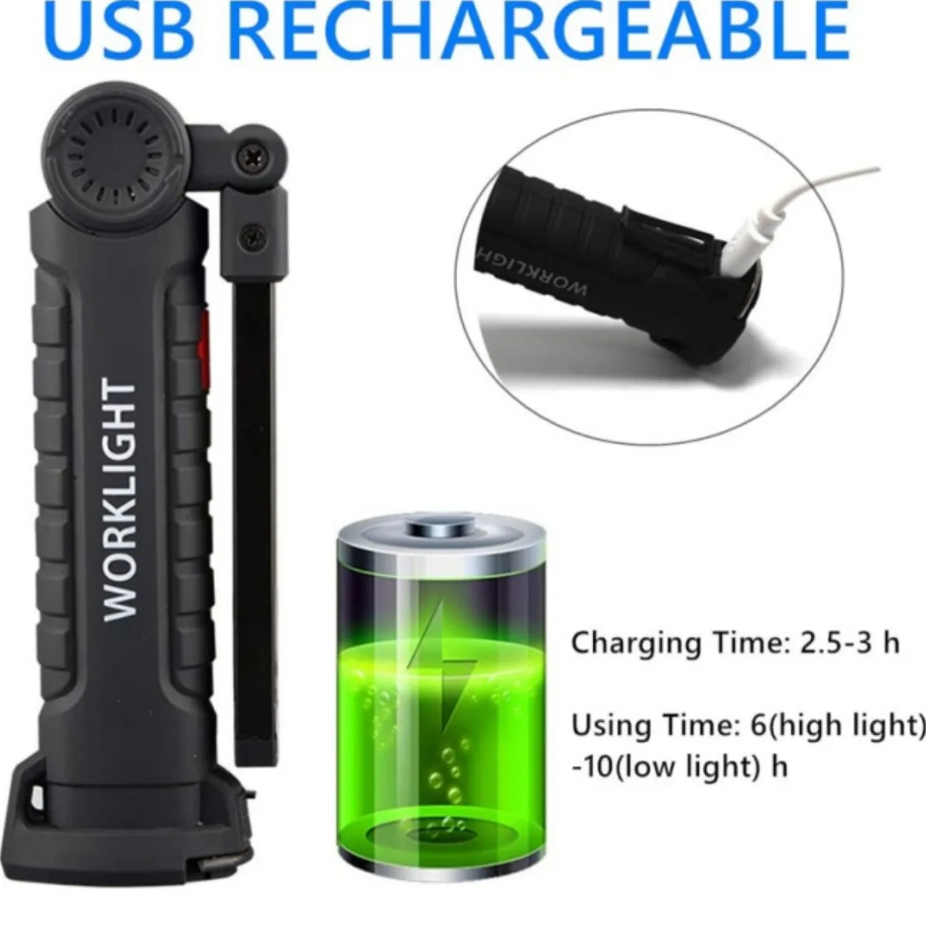 New Portable COB LED Flashlight USB Rechargeable Work Light Magnetic Lanterna Hanging Lamp with Built-in Battery Camping Torch