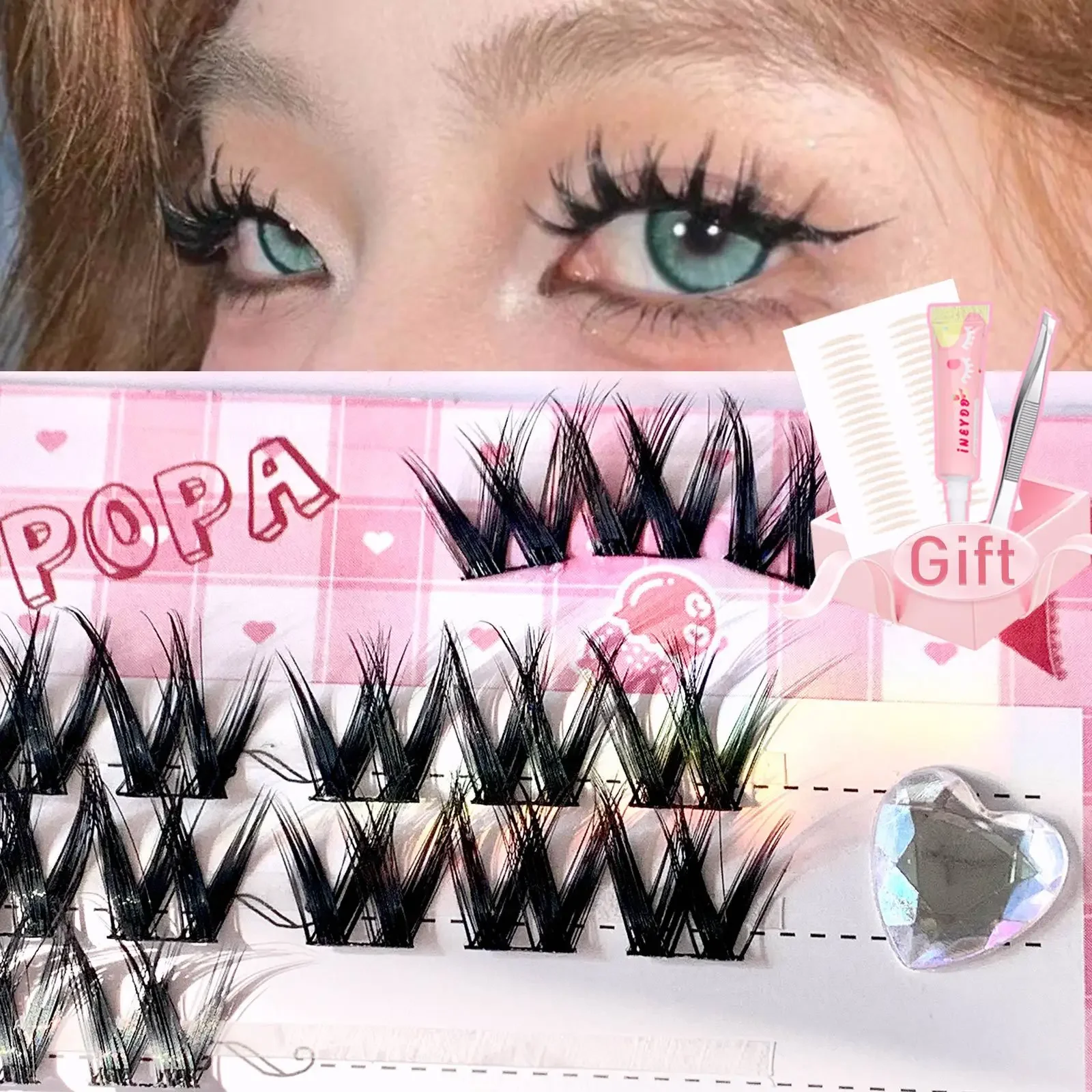 3pair W False Eyelash DIY Manga Lashes Transparent Terrier Strands Eyelash Soft False Eyelashes Eyelashes Daily Makeup